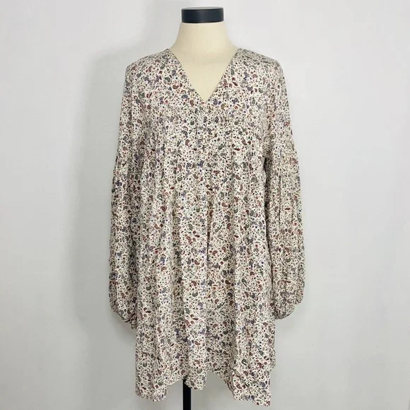 NWT DOEN sz M Pietra Silk Dress Cream Saint Claude Paisley Balloon Sleeve V-neck